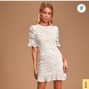 Lulu My Dearest White Lace Short Sleeve Mini Dress